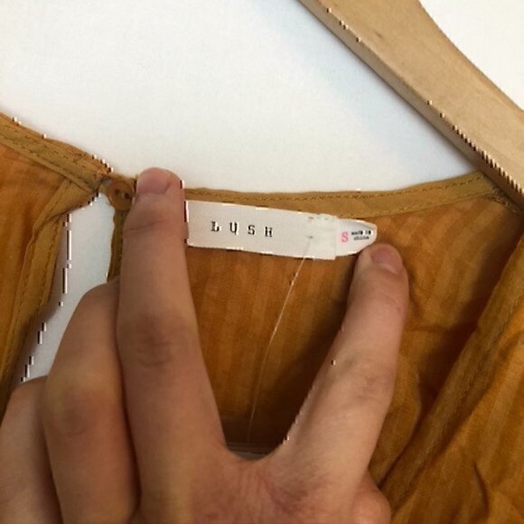 NEW NWT LUSH Solid Mustard Yellow Stripe Cutout Boho Cotton Viscose Romper Small - Picture 7 of 9